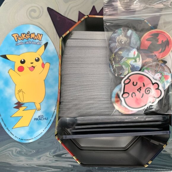 300+ Pokemon Cards Bundle LOT with Stickers & Button Pins! - Picture 1 of 7